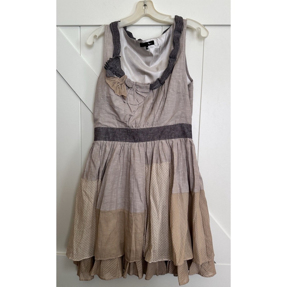 NWOT Ryu (Anthropologie) Brown Linen Blend Mini Dress Patchwork Layered‎ Sz Med